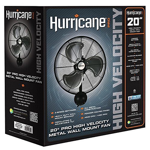  Hurricane Wall Mount Fan - 20 Inch | Pro Series | High Velocity | Heavy Duty Metal Wall Mount Fan for Industrial, Commercial, Residential, and Greenhouse Use - ETL Listed, Black