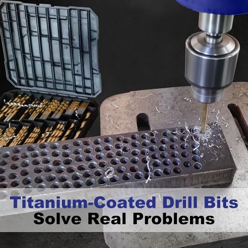  Hurricane 230 Pieces Titanium Twist Drill Bit Set, 135° Tip High Speed Steel, Size from 3/64 up to 1/2, Ideal Drilling in Wood/Cast Iron/Aluminum Alloy/Plastic/Fiberglass, with Hard Storage