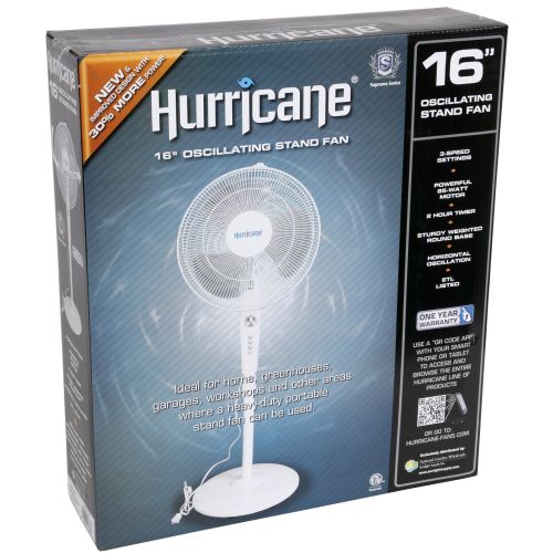  Hurricane Stand Fan - 16 Inch | Supreme Series |90 Degree Oscillation, 3 Speed Settings, Adjustable Height 41 Inches to 55 Inches - ETL Listed, White