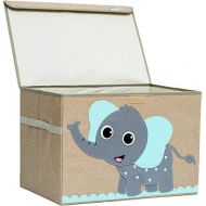 [아마존베스트]Hurricane Munchkin Large Toy Chest. Canvas Soft Children Toy Storage Bin Organizer with Lid. Kids Toy Box for Boys, Girls, Toddler and Baby Nursery 14x 15x 21 (Elephant)