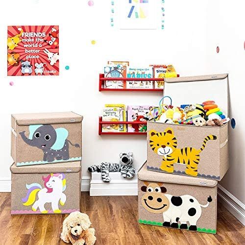  [아마존베스트]Hurricane Munchkin Large Toy Chest. Canvas Soft Children Toy Storage Bin Organizer with Lid. Kids Toy Box for Boys, Girls, Toddler and Baby Nursery 14x 15x 21 (Elephant)