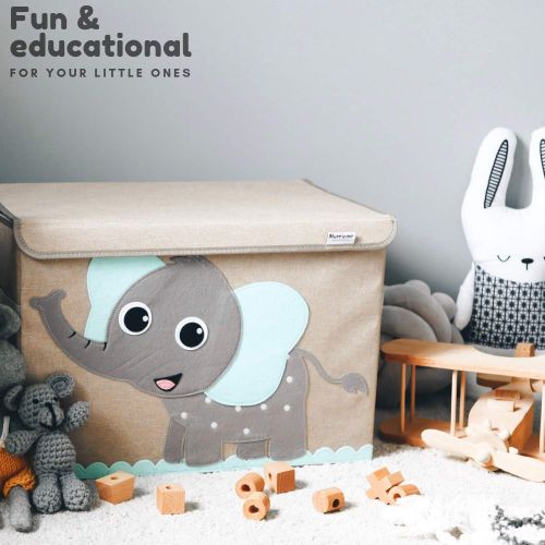  [아마존베스트]Hurricane Munchkin Large Toy Chest. Canvas Soft Children Toy Storage Bin Organizer with Lid. Kids Toy Box for Boys, Girls, Toddler and Baby Nursery 14x 15x 21 (Elephant)