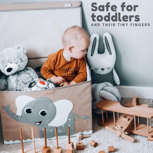  [아마존베스트]Hurricane Munchkin Large Toy Chest. Canvas Soft Children Toy Storage Bin Organizer with Lid. Kids Toy Box for Boys, Girls, Toddler and Baby Nursery 14x 15x 21 (Elephant)