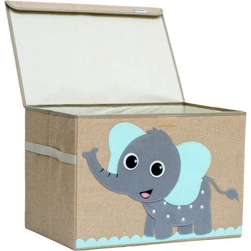  [아마존베스트]Hurricane Munchkin Large Toy Chest. Canvas Soft Children Toy Storage Bin Organizer with Lid. Kids Toy Box for Boys, Girls, Toddler and Baby Nursery 14x 15x 21 (Elephant)