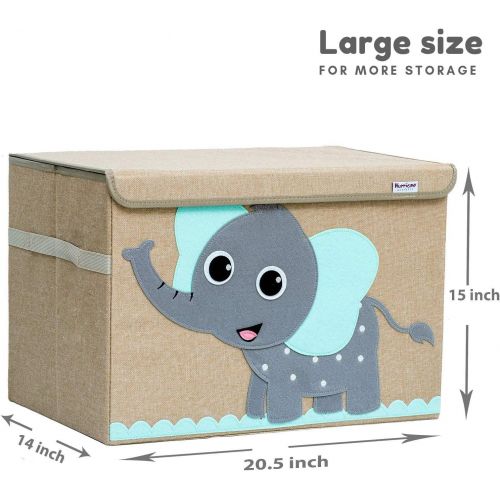  [아마존베스트]Hurricane Munchkin Large Toy Chest. Canvas Soft Children Toy Storage Bin Organizer with Lid. Kids Toy Box for Boys, Girls, Toddler and Baby Nursery 14x 15x 21 (Elephant)