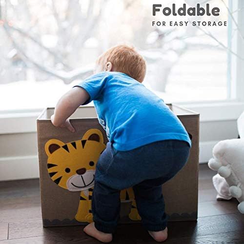  [아마존베스트]Hurricane Munchkin Large Toy Chest. Canvas Soft Fabric Toy Storage Bin Basket with Lid. Woodland Forest Safari Toy Box for Kids, Boys, Girls, Toddler and Baby Nursery (Tiger)