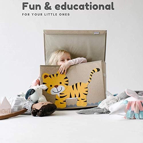  [아마존베스트]Hurricane Munchkin Large Toy Chest. Canvas Soft Fabric Toy Storage Bin Basket with Lid. Woodland Forest Safari Toy Box for Kids, Boys, Girls, Toddler and Baby Nursery (Tiger)
