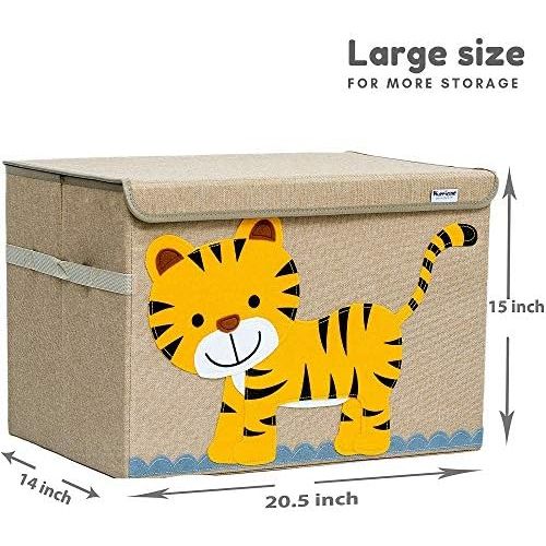  [아마존베스트]Hurricane Munchkin Large Toy Chest. Canvas Soft Fabric Toy Storage Bin Basket with Lid. Woodland Forest Safari Toy Box for Kids, Boys, Girls, Toddler and Baby Nursery (Tiger)