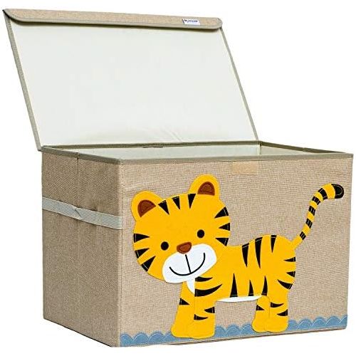  [아마존베스트]Hurricane Munchkin Large Toy Chest. Canvas Soft Fabric Toy Storage Bin Basket with Lid. Woodland Forest Safari Toy Box for Kids, Boys, Girls, Toddler and Baby Nursery (Tiger)