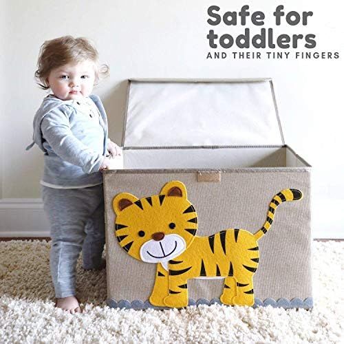  [아마존베스트]Hurricane Munchkin Large Toy Chest. Canvas Soft Fabric Toy Storage Bin Basket with Lid. Woodland Forest Safari Toy Box for Kids, Boys, Girls, Toddler and Baby Nursery (Tiger)