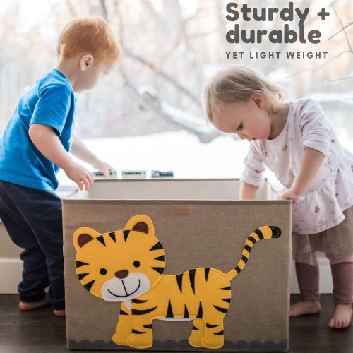  [아마존베스트]Hurricane Munchkin Large Toy Chest. Canvas Soft Fabric Toy Storage Bin Basket with Lid. Woodland Forest Safari Toy Box for Kids, Boys, Girls, Toddler and Baby Nursery (Tiger)