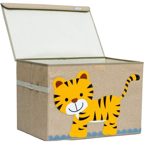  [아마존베스트]Hurricane Munchkin Large Toy Chest. Canvas Soft Fabric Toy Storage Bin Basket with Lid. Woodland Forest Safari Toy Box for Kids, Boys, Girls, Toddler and Baby Nursery (Tiger)