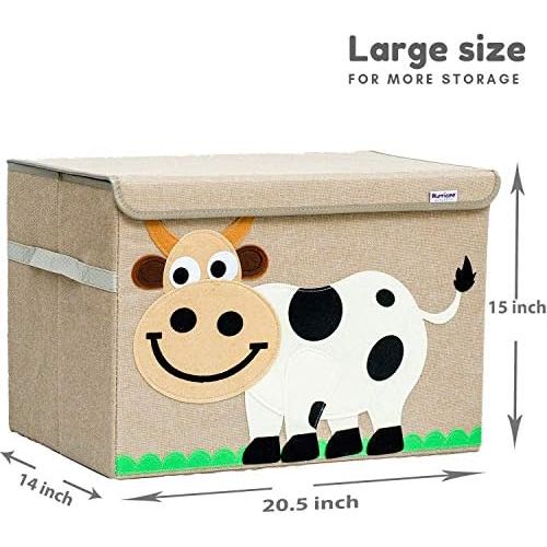  Hurricane Munchkin Large Toy Chest. Canvas Soft Fabric Children Toy Storage Bin Basket with Flip-top Lid. Farmhouse Barnyard Toy Box for Kids, Boys, Girls, Toddler and Baby Nursery