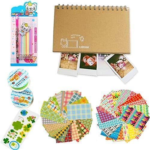  Hurricanes DIY Camera Film Accessories Bundle Kit Pictures Decorative Tools with Photo Album, Lace Pattern Tapes, Glitter Gel Pen Refills, Colorful Photo Stickers for Polaroid Fuji