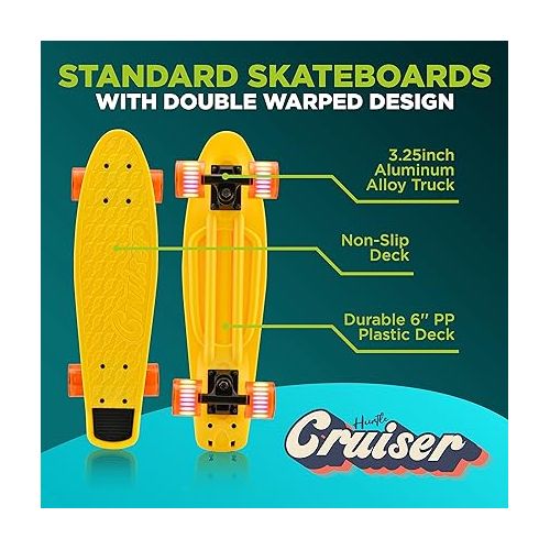 Hurtle Standard Skateboard Mini Cruiser - 6'' PP Deck Complete Double Kick Skate Board w/ 3.25