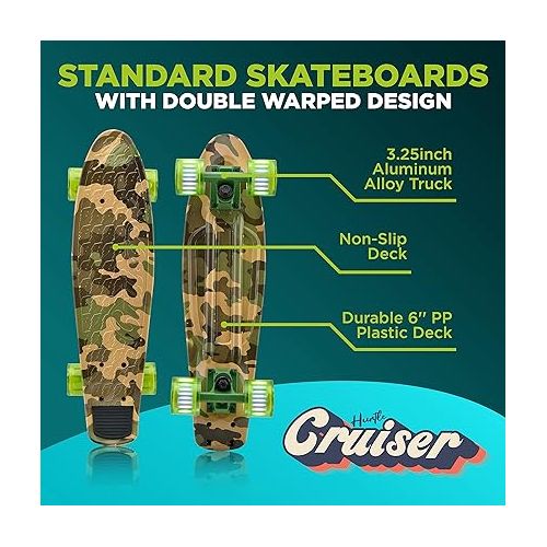  Standard Skateboard Mini Cruiser - 6'' PP Deck Complete Double Kick Skate Board w/ 3.25