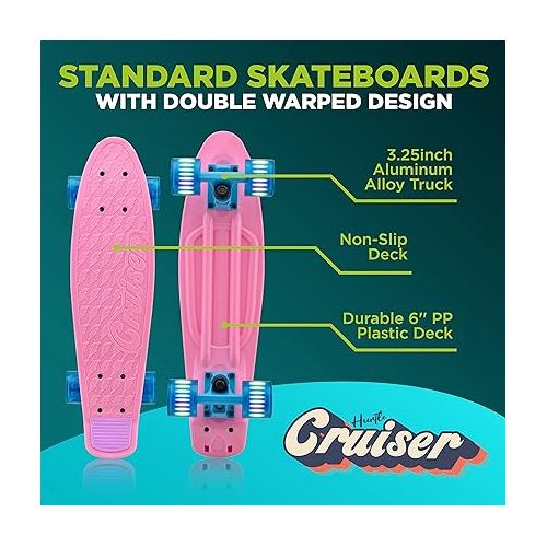  Standard Skateboard Mini Cruiser - 6'' PP Deck Complete Double Kick Skate Board w/ 3.25