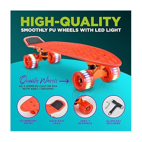  Hurtle Standard Skateboard Mini Cruiser - 6'' PP Deck Complete Double Kick Skate Board w/ 3.25