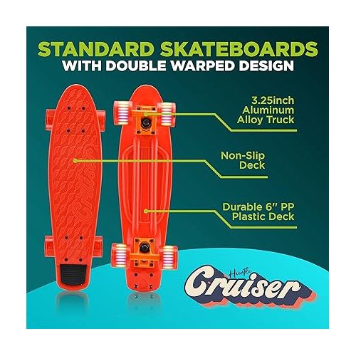  Hurtle Standard Skateboard Mini Cruiser - 6'' PP Deck Complete Double Kick Skate Board w/ 3.25