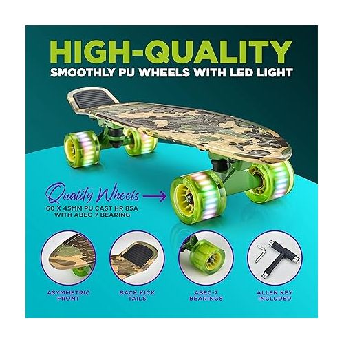  Hurtle Standard Skateboard Mini Cruiser - 6'' PP Deck Complete Double Kick Skate Board w/ 3.25