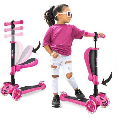  Hurtle 3 Wheeled Scooter for Kids - Stand & Cruise Child/Toddlers Toy Folding Kick Scooters w/Adjustable Height, Anti-Slip Deck, Flashing Wheel Lights, for Boys/Girls 2-12 Year Old