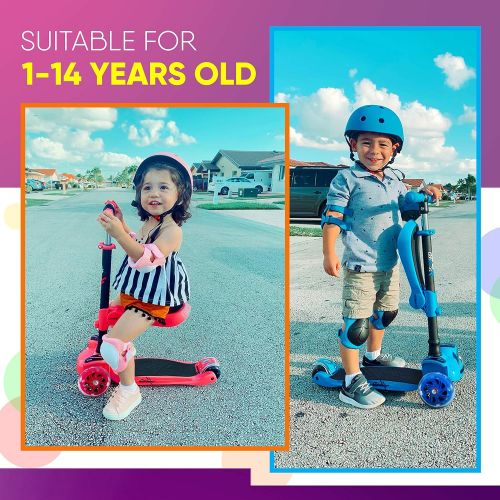  Hurtle 3 Wheeled Scooter for Kids - Stand & Cruise Child/Toddlers Toy Folding Kick Scooters w/Adjustable Height, Anti-Slip Deck, Flashing Wheel Lights, for Boys/Girls 2-12 Year Old