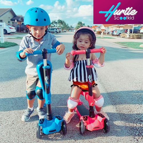  Hurtle 3 Wheeled Scooter for Kids - Stand & Cruise Child/Toddlers Toy Folding Kick Scooters w/Adjustable Height, Anti-Slip Deck, Flashing Wheel Lights, for Boys/Girls 2-12 Year Old