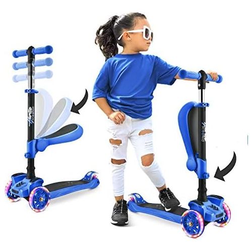  Hurtle 3-Wheeled Scooter for Kids - Wheel LED Lights, Adjustable Lean-to-Steer Handlebar, and Foldable Seat - Sit or Stand Ride with Brake for Boys and Girls Ages 1-14 Years Old