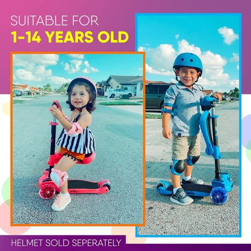  Hurtle 3-Wheeled Scooter for Kids - Wheel LED Lights, Adjustable Lean-to-Steer Handlebar, and Foldable Seat - Sit or Stand Ride with Brake for Boys and Girls Ages 1-14 Years Old