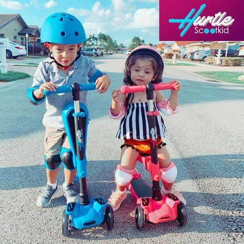  Hurtle 3-Wheeled Scooter for Kids - Wheel LED Lights, Adjustable Lean-to-Steer Handlebar, and Foldable Seat - Sit or Stand Ride with Brake for Boys and Girls Ages 1-14 Years Old