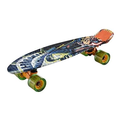  Hurtle Standard Skateboard Mini Cruiser - 6 PP Deck Complete Double Kick Skate Board w/ 3.25 Aluminum Alloy Truck, PU Wheels w/ LED Light - for Kids, Teens, Adults