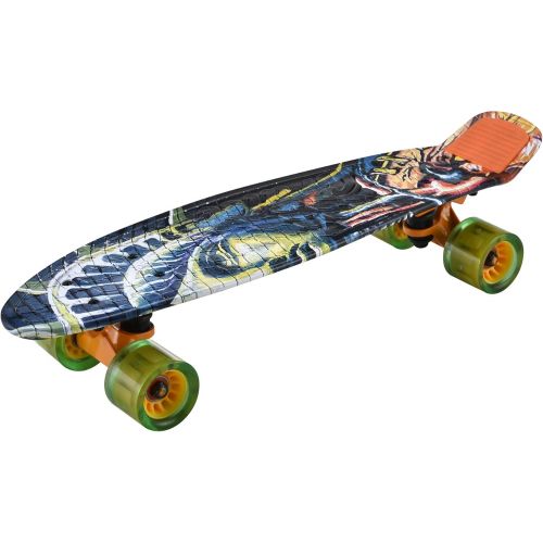  Hurtle Standard Skateboard Mini Cruiser - 6 PP Deck Complete Double Kick Skate Board w/ 3.25 Aluminum Alloy Truck, PU Wheels w/ LED Light - for Kids, Teens, Adults