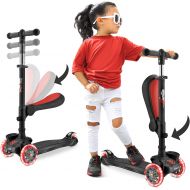 Hurtle 3 Wheeled Scooter for Kids - Stand & Cruise Child/Toddlers Toy Folding Kick Scooters w/Adjustable Height, Anti-Slip Deck, Flashing Wheel Lights, for Boys/Girls 2-12 Year Old - Hurt