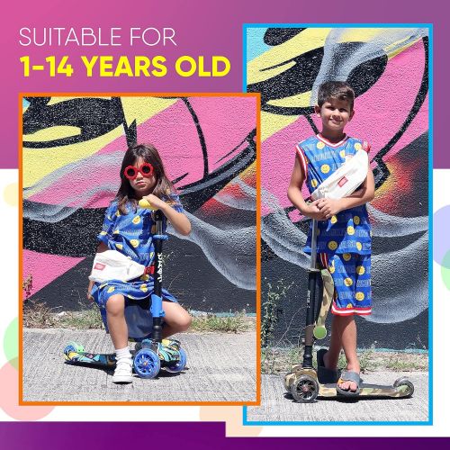  Hurtle 3 Wheeled Scooter for Kids - Stand & Cruise Child/Toddlers Toy Folding Kick Scooters w/Adjustable Height, Anti-Slip Deck, Flashing Wheel Lights, for Boys/Girls 2-12 Year Old - Hurt