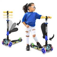 Hurtle 3 Wheeled Scooter for Kids - Stand & Cruise Child/Toddlers Toy Folding Kick Scooters w/Adjustable Height, Anti-Slip Deck, Flashing Wheel Lights, for Boys/Girls 2-12 Year Old - Hurt