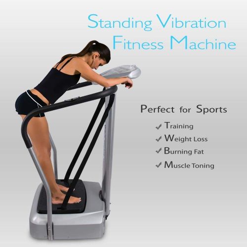  Hurtle Upgraded Standing Vibration Platform Machine - Full Body Fitness Exercise Trainer, Crazy Fit Massager w/ 3 LED Screen, 2 Resistance Bands, BMI Sensor, and Adjustable Speed Level -