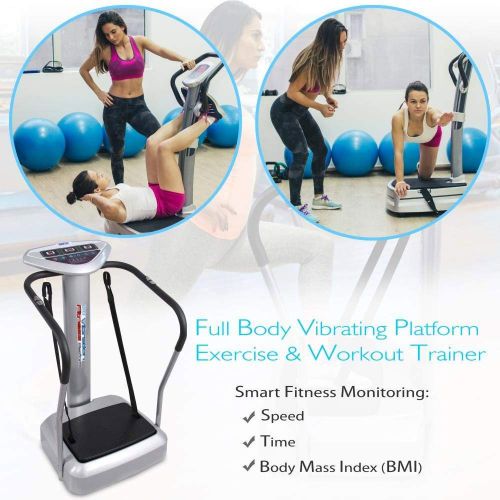  Hurtle Upgraded Standing Vibration Platform Machine - Full Body Fitness Exercise Trainer, Crazy Fit Massager w/ 3 LED Screen, 2 Resistance Bands, BMI Sensor, and Adjustable Speed Level -