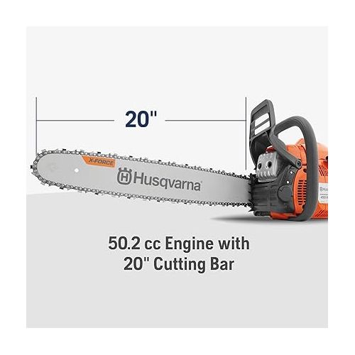  Husqvarna 450 Rancher 20 Inch Gas Chainsaw, 50.2-cc 3.2-HP, 2-Cycle X-Torq Engine, For Tree Pruning, Yard Cleanups and Firewood Cutting