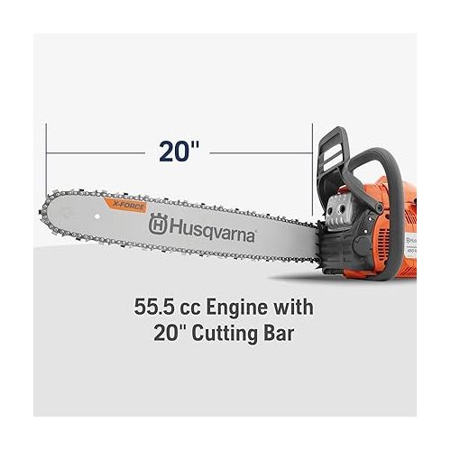  Husqvarna 455 Rancher Gas Chainsaw, 55-cc 3.5-HP, 2-Cycle X-Torq Engine, 20 Inch Chainsaw with Automatic Oiler, For Wood Cutting, Tree Trimming and Land Clearing