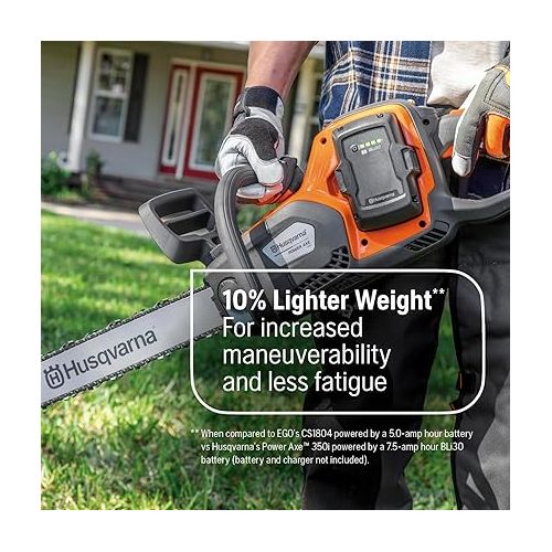  Husqvarna Power Axe 350i Cordless Electric Chainsaw, 18 Inch Chainsaw with Brushless Motor and Quiet Superior Cutting Power, 40V Lithium-Ion Battery and Charger Included