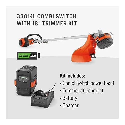  Husqvarna 330iKL Combi Switch + String Trimmer Attachment, Electric String Trimmer with Battery and Charger Included