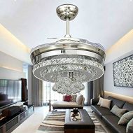 Huston Fan 42 Inch Modern Decorative Crystal Balls Ceiling Fan Light Mute Remote Control Light Fixtures Ceiling Fan With 4 Clear Acrylic Retractable Blades Bedroom Living Room(42 I
