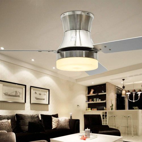  Huston Fan Silver Modern Simple 52 Inch Fandelier Ceiling Fan Light LED Lamp With 3 Reversible blade Indoor Remote LED Lamp for Restaurant Living Room Dining Room,Two Down Rod,Not