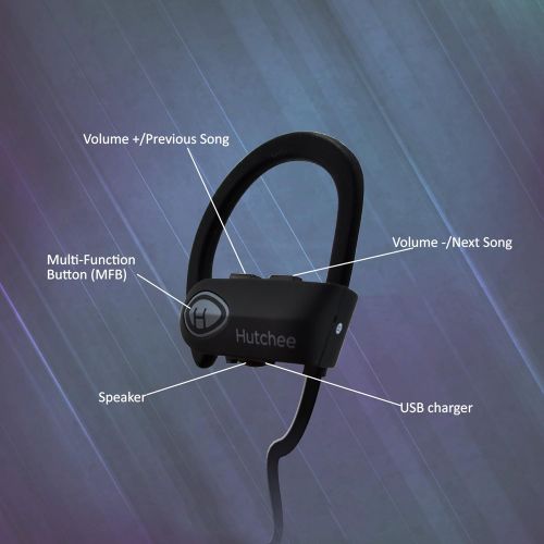  Hutchee Wireless Bluetooth Headset, Bluetooth Headphones for Running, Wireless Headset for Sports IPX7 Waterproof Headphones with Noise Cancelation Technology