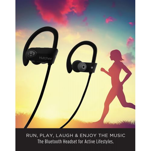  Hutchee Wireless Bluetooth Headset, Bluetooth Headphones for Running, Wireless Headset for Sports IPX7 Waterproof Headphones with Noise Cancelation Technology