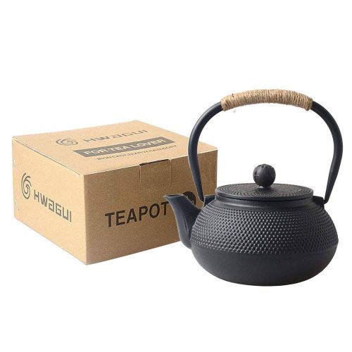  HwaGui Hwagui - Best Black Cast Iron Teapot With Stainless Tea Infuser For Loose Leaf Tea And Teabags, Tea Kettle 600ml/20oz