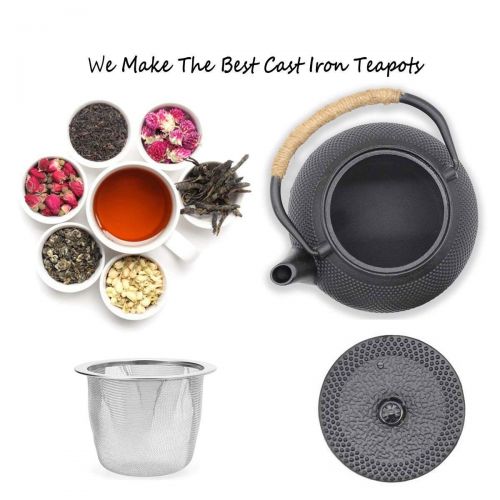  HwaGui Hwagui - Best Black Cast Iron Teapot With Stainless Tea Infuser For Loose Leaf Tea And Teabags, Tea Kettle 600ml/20oz