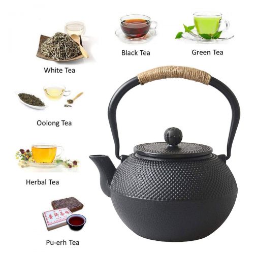  HwaGui Hwagui - Best Cast Iron Teapot With Infuser For Varieties Of Loose Leaf Tea, Tea Bags, Large Black Tea Kettle 1200ml/41oz