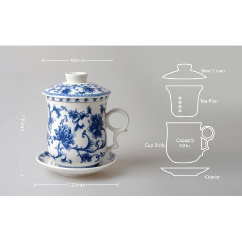  HwaGui Brewing Flower Tea Cup Sets Chinesische Qualitats Keramik Tassen mit Deckel/Filter/Untertasse, Hand Bemalt Flower Design [MEHRWEG]