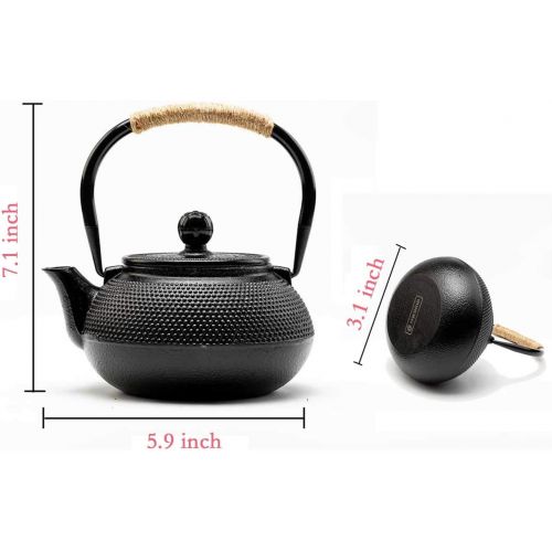  HwaGui Gusseisen Teekanne Innere Wand Emaille Teekanne Mit Infuser fuer Loose Leaf, Chinesische Teekanne als Gesundes Handwerk Geschenk 800ml / 25oz [MEHRWEG]